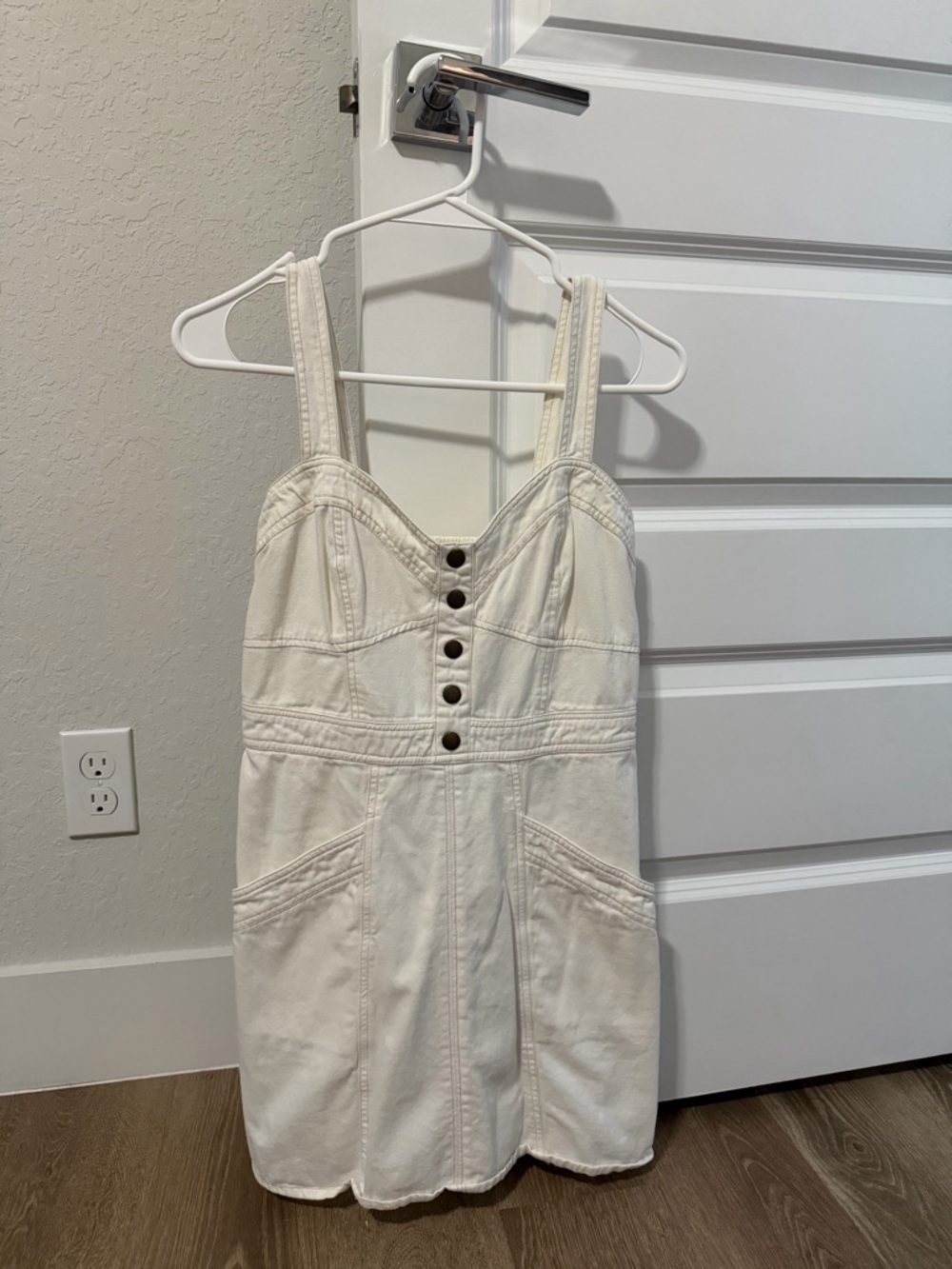 White Button-Front Denim Mini Dress